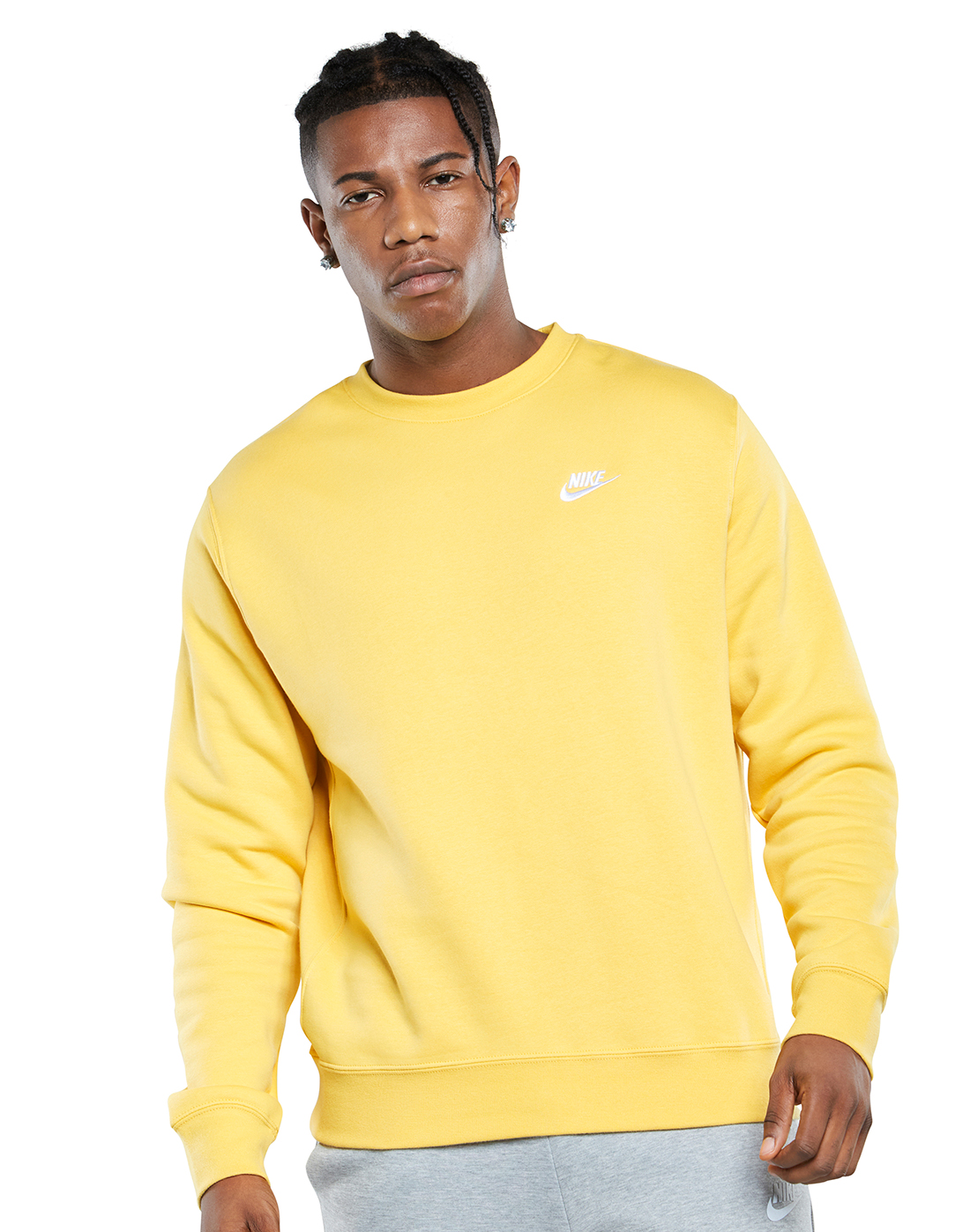 Nike Mens Club Crew Neck Sweatshirt - Yellow | Life Style Sports UK