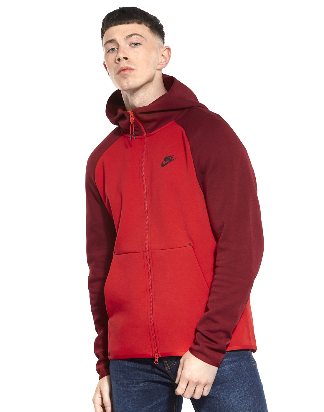 red tech fleece hoodie