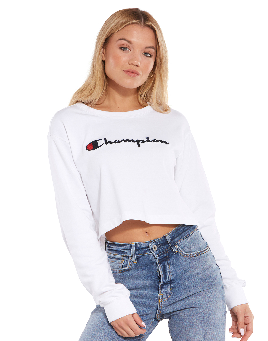 Champion Womens Cropped Crewneck Sweatshirt - White | Life Style Sports UK