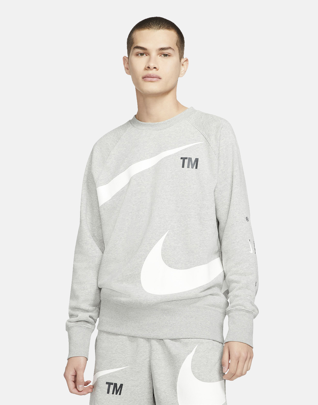 Nike Mens Swoosh Fleece Crew Neck Sweatshirt - Grey | Life Style Sports IE