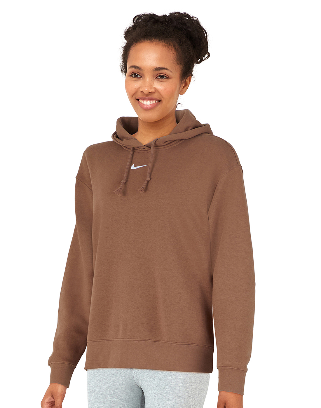 Nike Womens Essential Fleece Hoodie Brown Life Style Sports EU